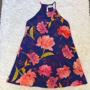 Everly Floral Sleeveless Keyhole Back High Neck Swing Dress Size S